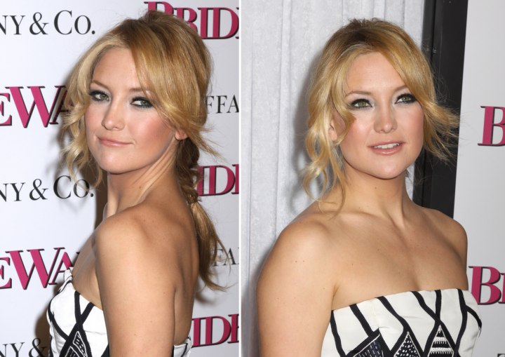 Kate Hudson hair with messy curls and a braid