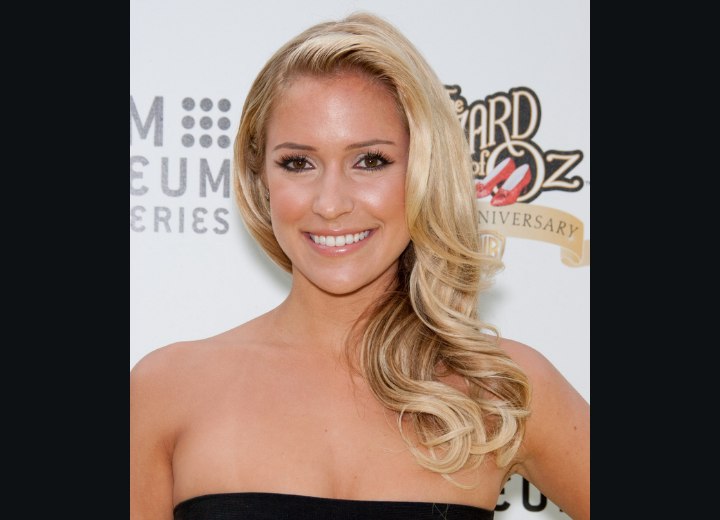 Kristin Cavallari's hair with long curls brushed to one side