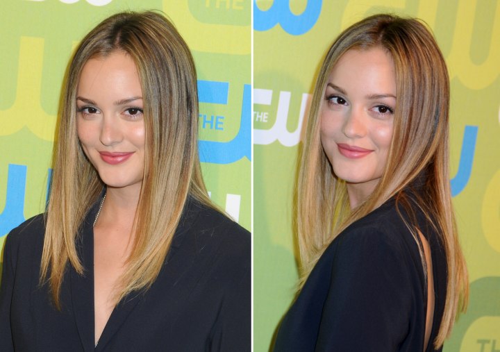 Leighton Meester wearing long multi-toned hair