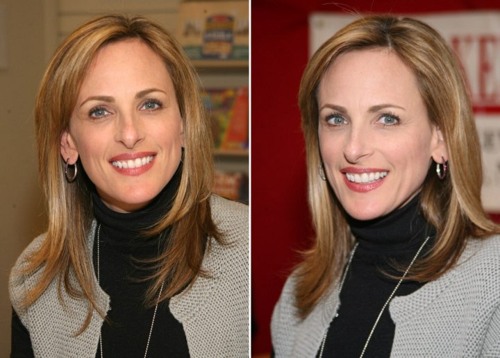 Marlee Matlin - Long highlighted hair with angles and a turtleneck