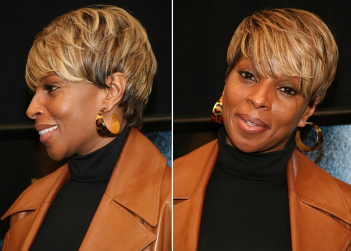 Mary J. Blige wearing her hair in a pixie cut