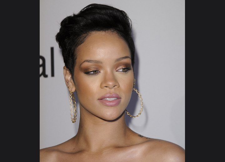 Rihanna's short hair with tapering around the nape and ears