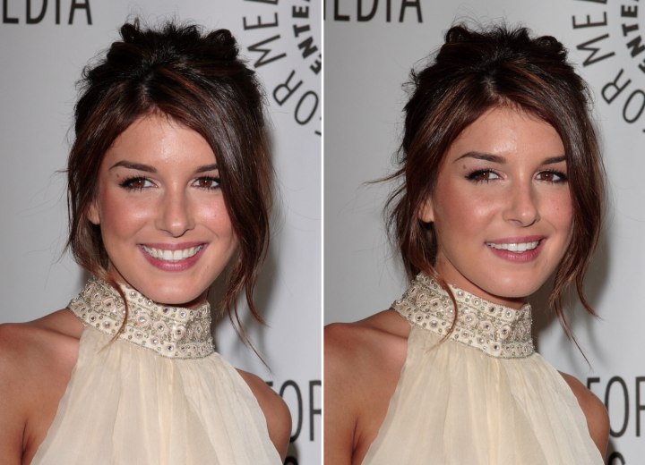 Shenae Grimes wearing her brown hair in an updo