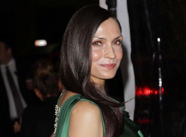 Side view of Famke Janssen's long hairstyle