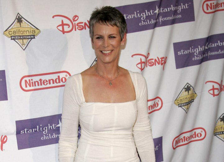 Jamie Lee Curtis wearing a white dress