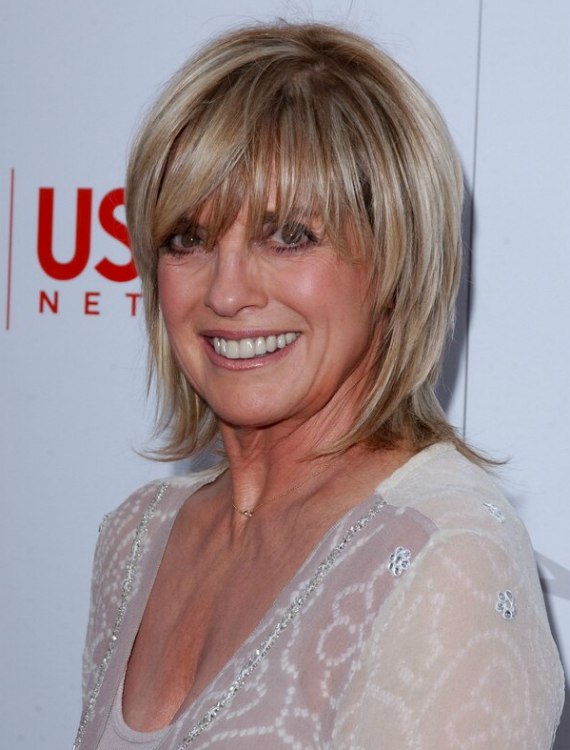 Linda Gray  Short razor-cut shag hairstyle with a side 