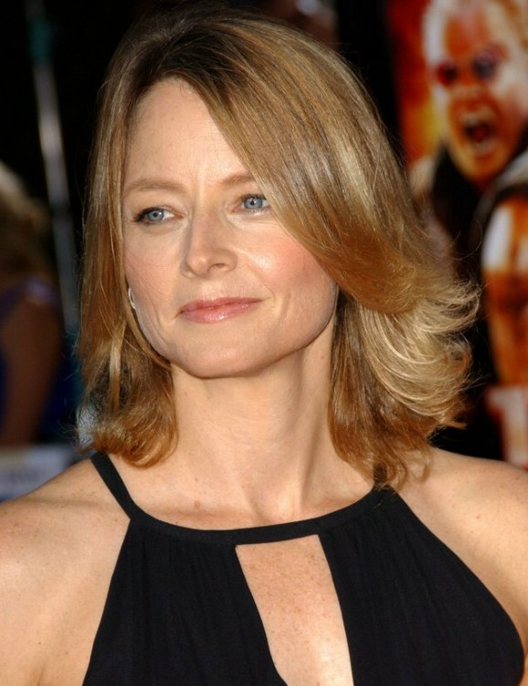 Jodie Foster  Medium long tapered hairstyle with the ends 