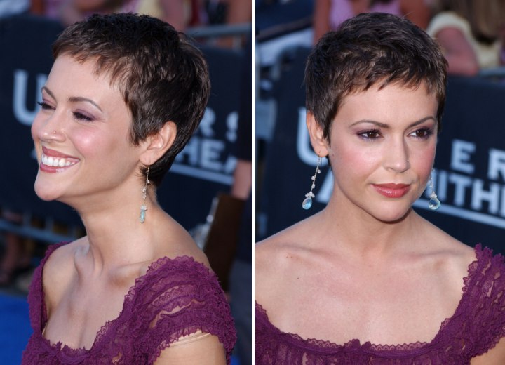 Alyssa Milano wearing her hair in a short pixie cut