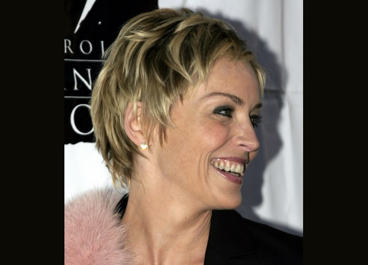 Sharon Stone's layered pixie cut