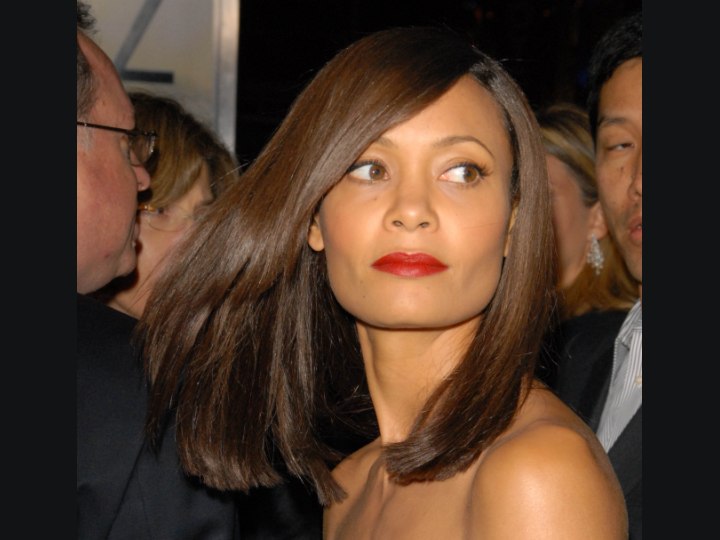 Thandie Newton's sleek shoulder length hair