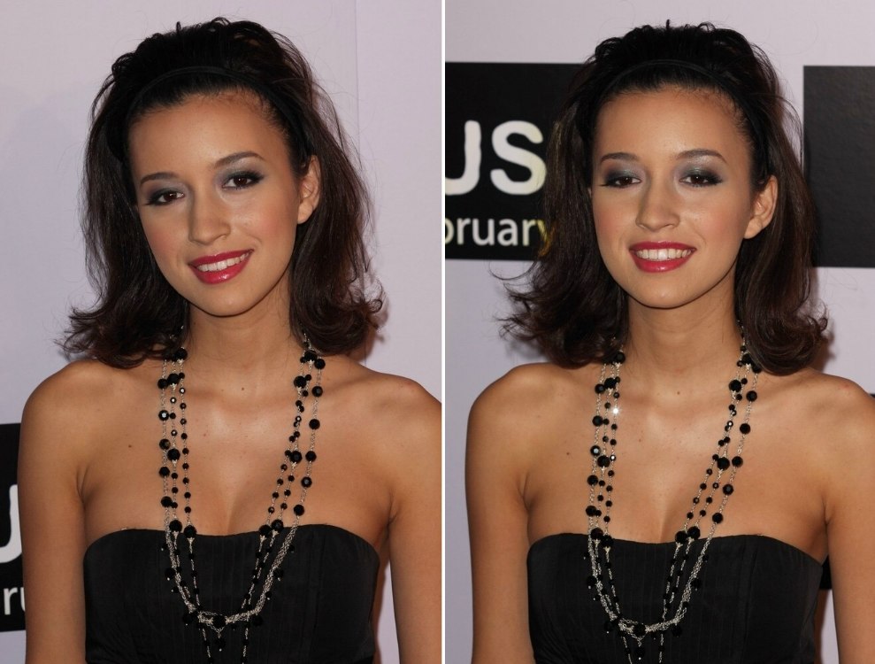 Christian Serratos with her hair cut to flip just above the shoulders