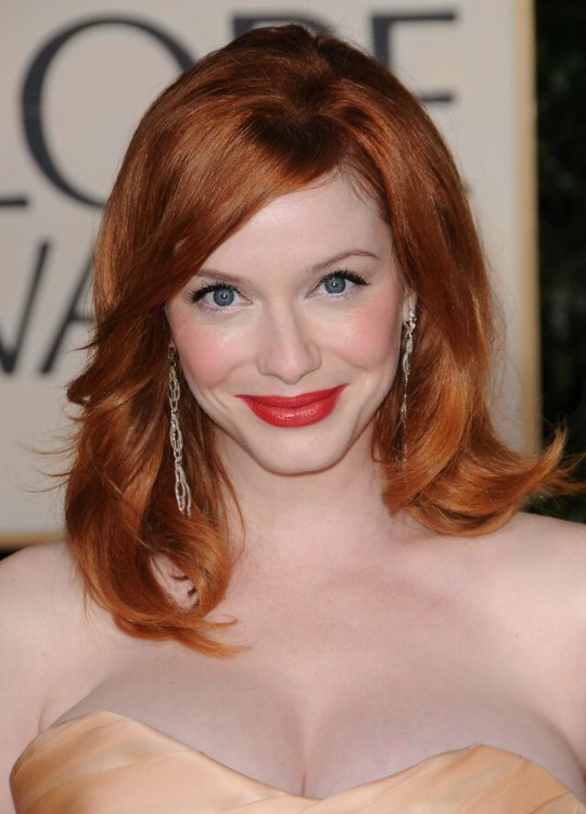 Christina Hendricks  Long red 1960s hairstyle with lazy 