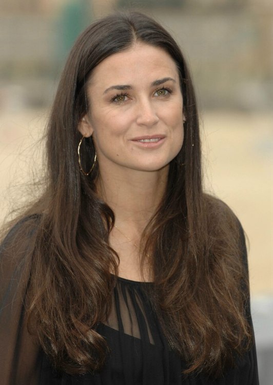 Demi Moore  Long center parted hairstyle for a square 