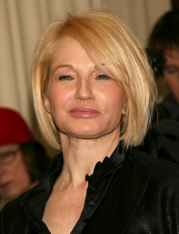 Ellen Barkin with her hair cut in an easy to do trendy 