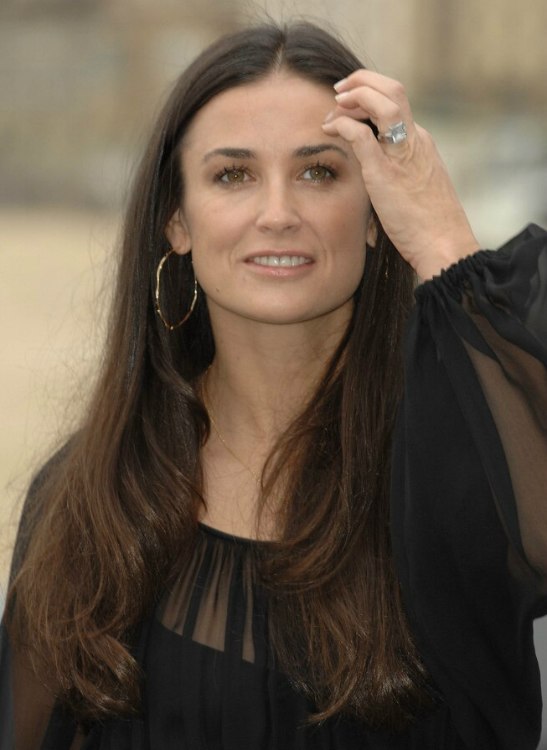 Demi Moore  Long center parted hairstyle for a square 