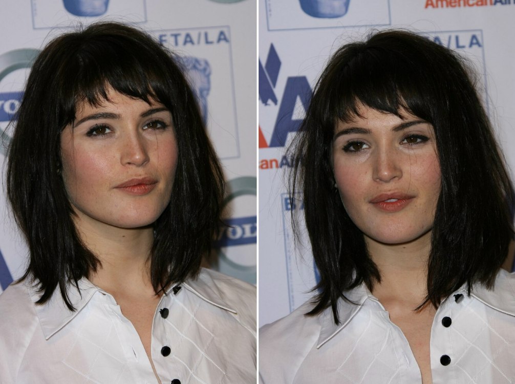 Gemma Arterton's above shoulder length hairstyle with layers and bangs