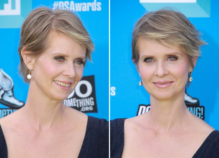 Cynthia Nixon wearing her hair short in a pixie