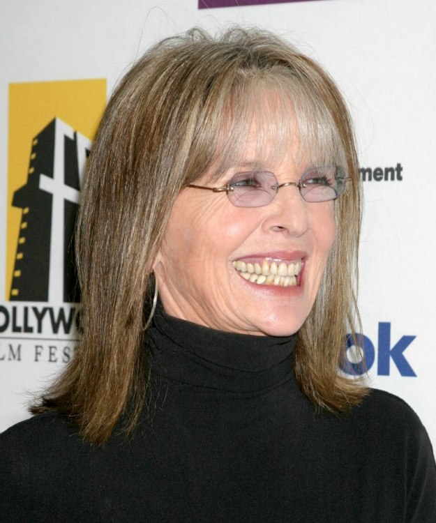 Diane Keaton Shoulder Length Hairstyle With Thin Bangs To