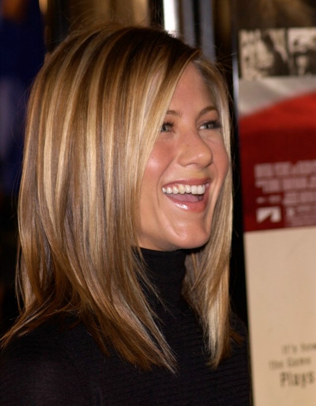 Jennifer Aniston  Sleek ironed hair with natural blended 