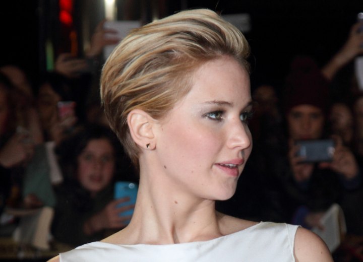Jennifer Lawrence  Hair cut in a pixie with a short 