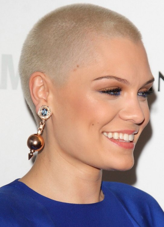 Jessie J with her shaved and practically bald head