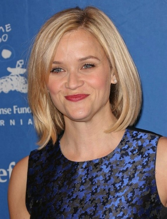 Reese Witherspoon  Blonde hair in a longer bob with side 