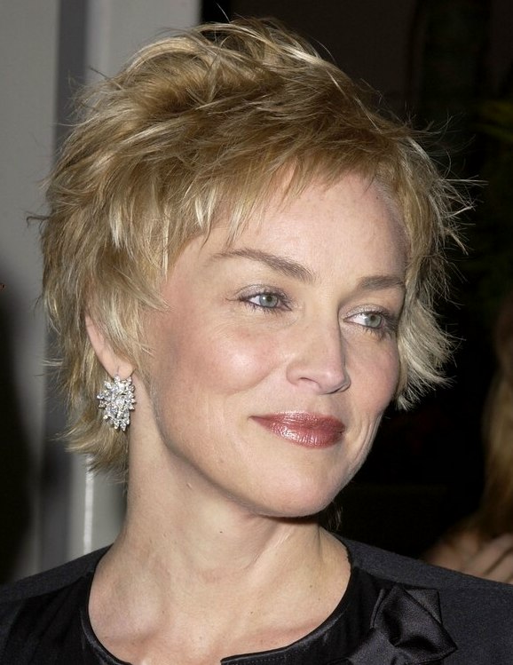 Sharon Stone  Stunning short pixie haircut with a soft 