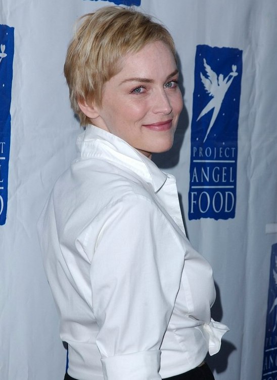 Sharon Stone  Perfectly cut pixie with the hair left 