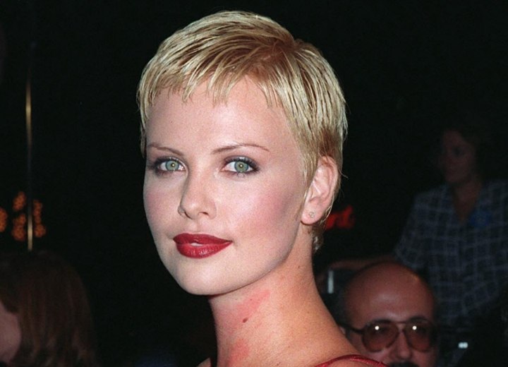 Charlize Theron with very short hair