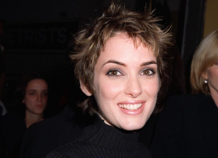 Winona Ryder - Short hairstyle, styled with pomade