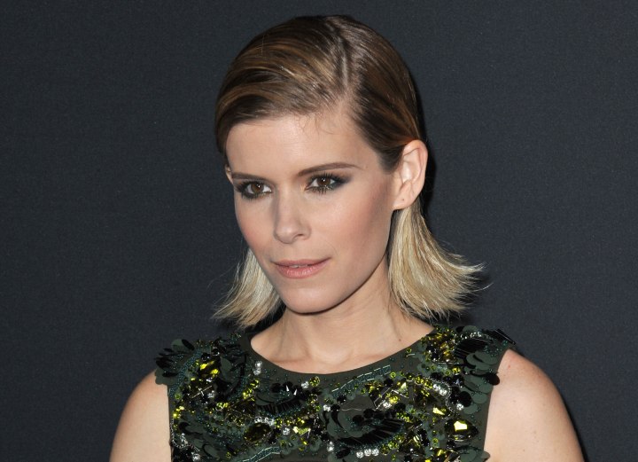 Kate Mara wearing her hair slicked back