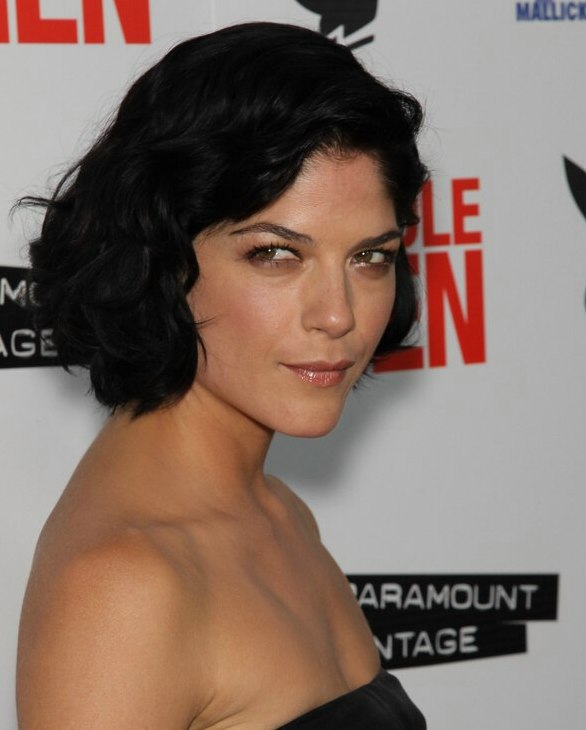 Selma Blair  Neck length black hair with an exposed forehead