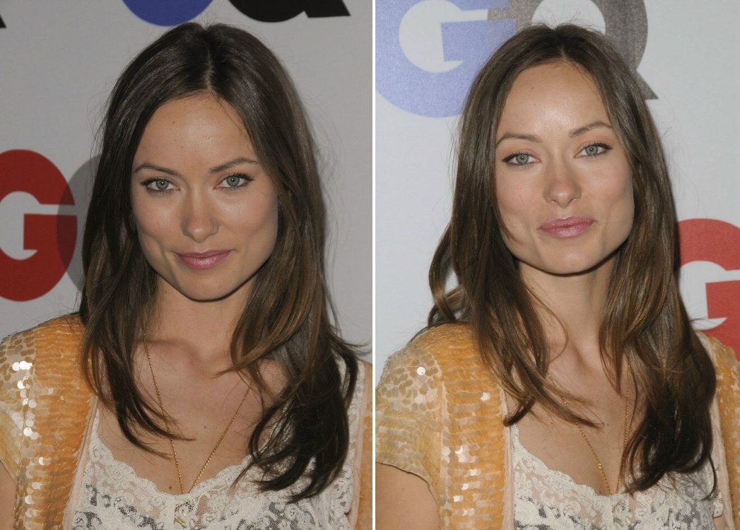 Olivia Wilde's long silky hair with brown and caramel tones