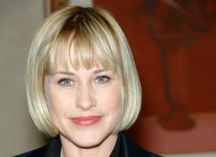 Bob haircut with short blunt bangs - Patricia Arquette