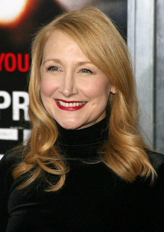 Patricia Clarkson's long hairstyle and reddish blonde hair