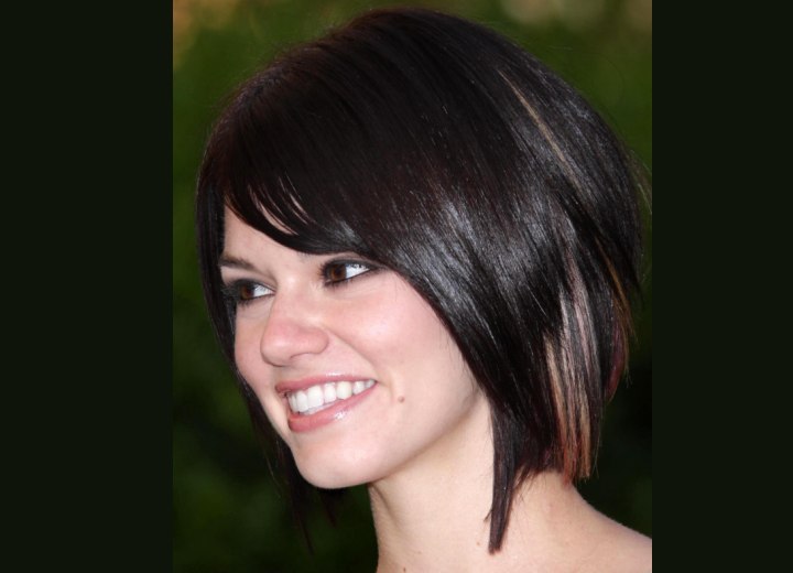 Rachel Melvin with her hair cut in an angled bob