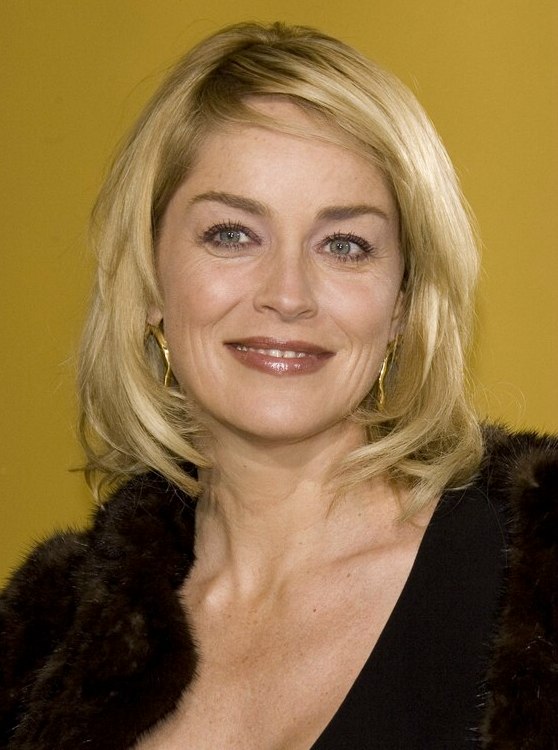 Sharon Stone  Hair just up from her shoulders and long 
