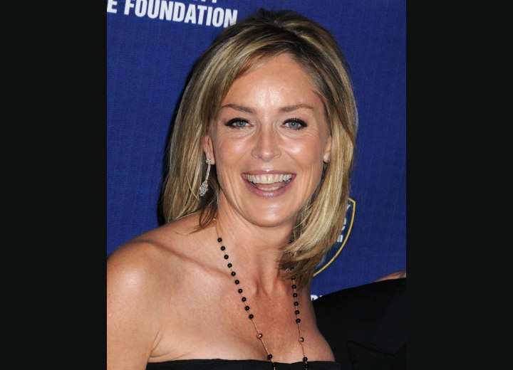 Sharon Stone sporting medium-length hair with angled sides