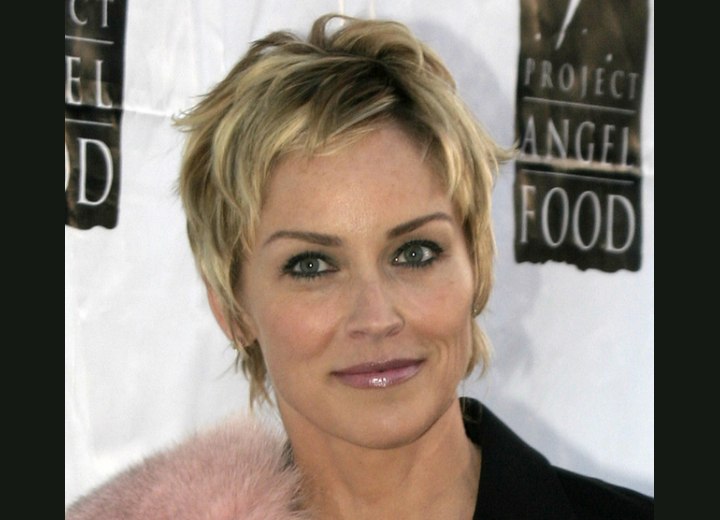 Sharon Stone with short layered hair