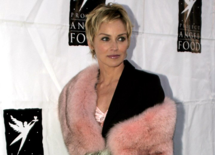 Sharon Stone's look with a pixie cut