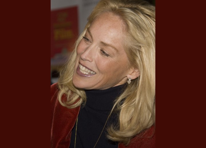 Sharon Stone's long hairstyle with curled ends