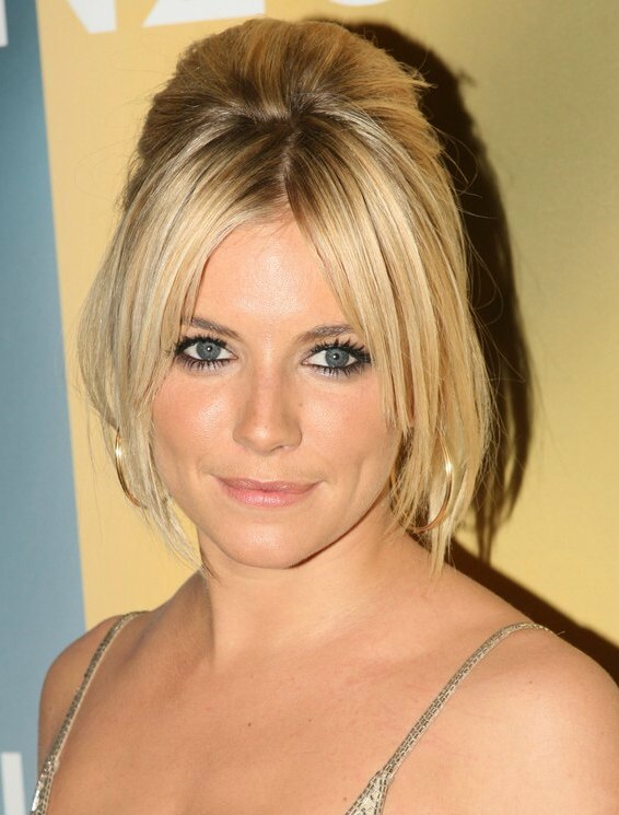 Sienna Miller wearing her hair up and with straight smooth 