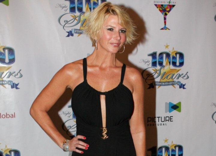 Tamie Sheffield's look with short hair and a long gown
