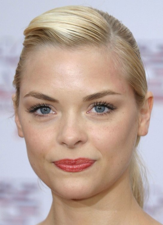 Jaime King with her hair pulled to a ponytail  Short 