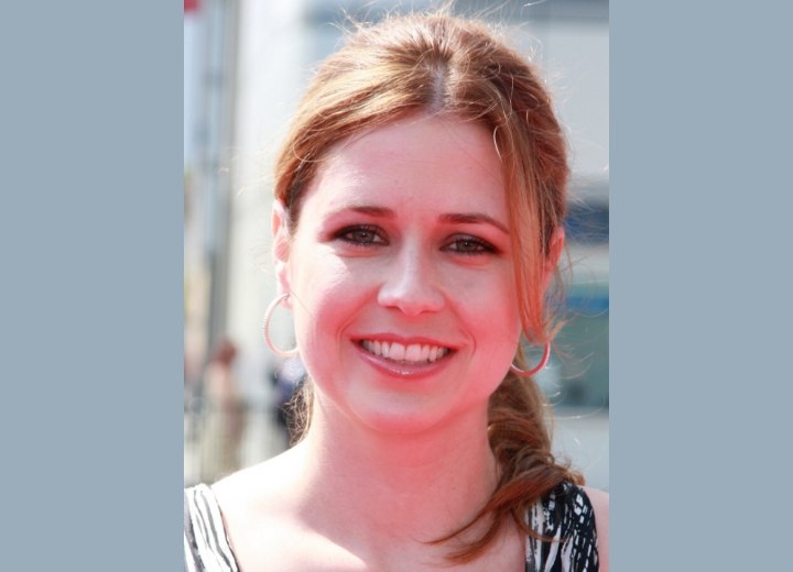 Jenna Fischer with her hair pulled back