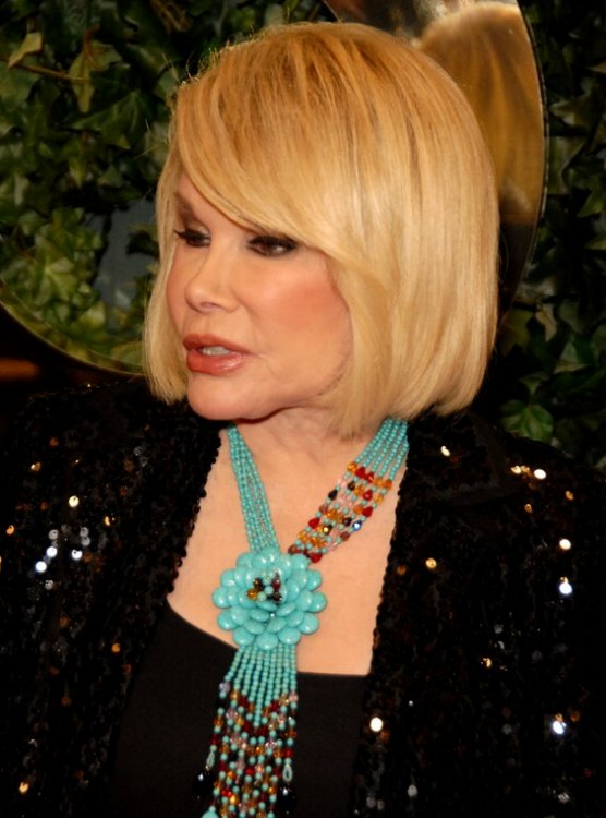 Profile picture of Joan Rivers bob haircut with a slight 
