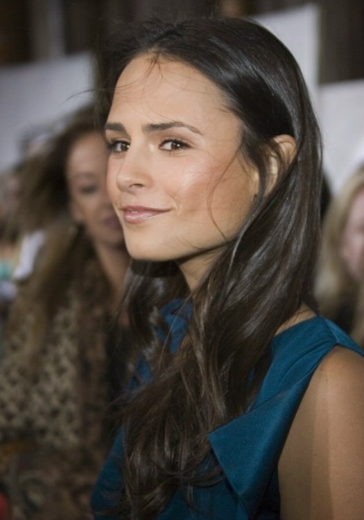 Jordana Brewster's long dark hair in a simple cut with layers