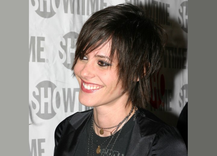 Side view of Katherine Moennig's shaggy short hair