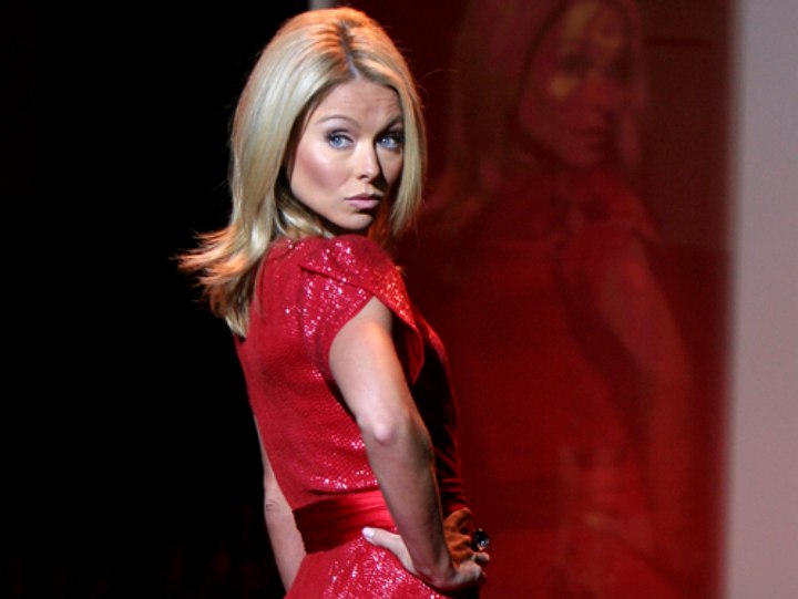 Kelly Ripa wearing a shimmery red dress