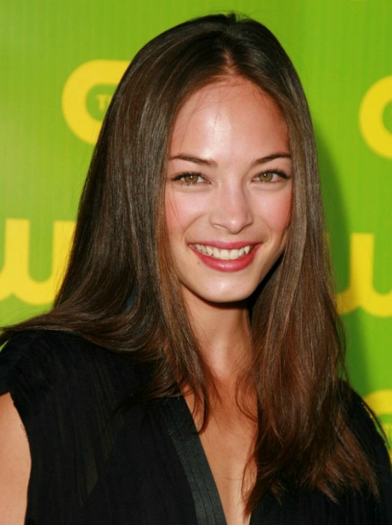 Kristin Kreuk's long chocolate brown hair styled with 